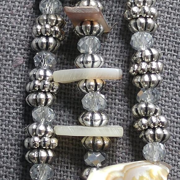 Chico's Natural Shell Beaded Necklace, Three Strands, Silver Beads, 22 Inches - Picture 6 of 11